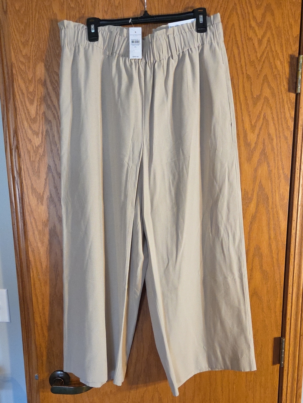 NWT Ann Taylor Women's Wide-Leg Elastic-Waist Cropped Chinos - Beige Size Xl